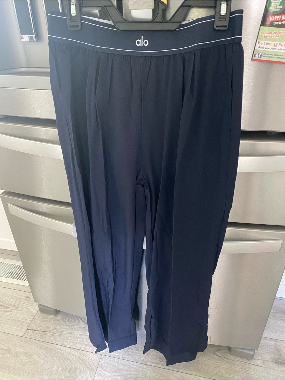 ALO Yoga Women's Navy Wide-Leg Lounge Pants with Contrast Waistband